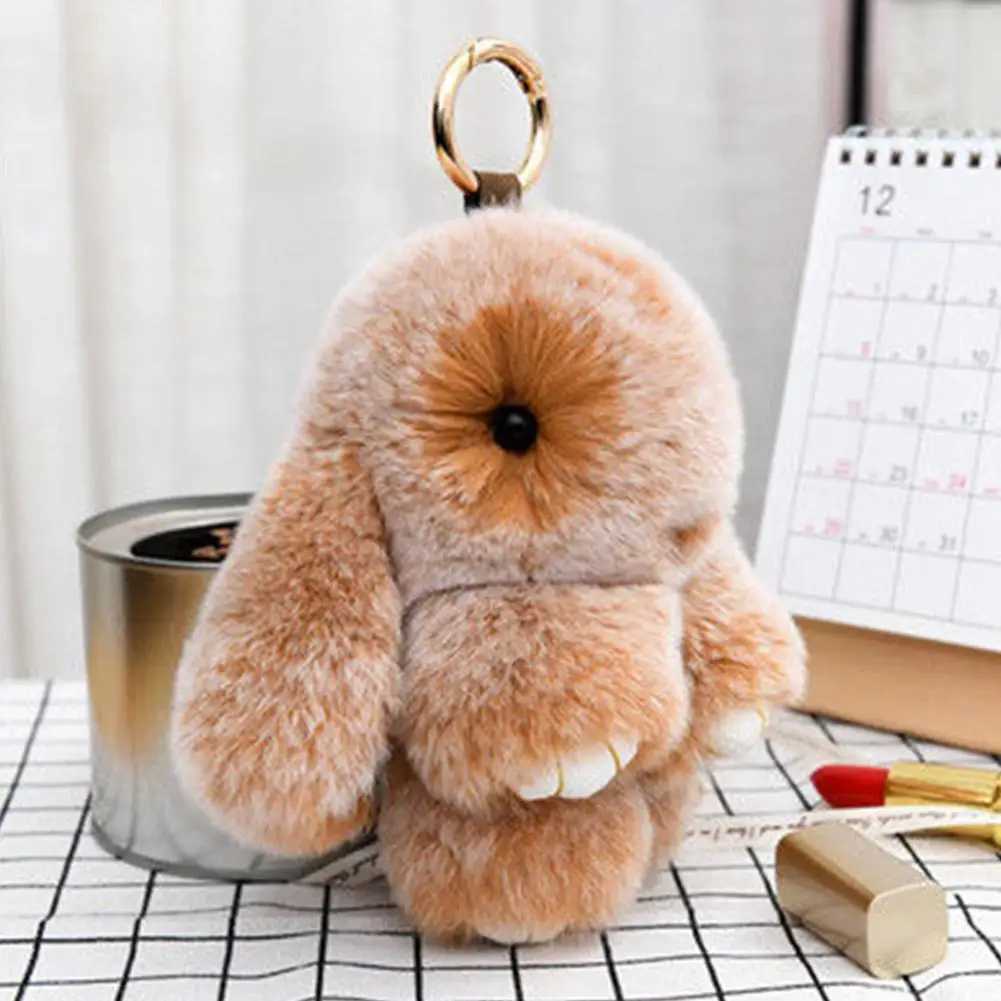 Bone Black Bunny Keychain for Girls, Classic Fluffy Faux Fur Rabbit Bag Charm, Plush Stuffed Car Pendant - view 3