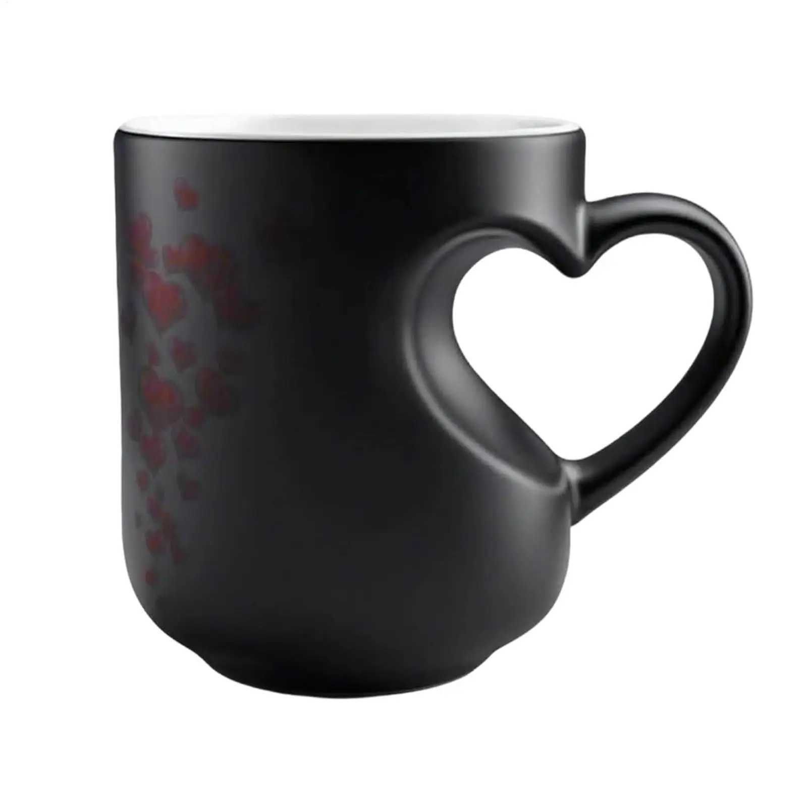 Color Changing Mug 325ml Heart Shape Beverage Container Ceramic Novelty Coffee Mugs with Handle for Couples Home Kitchen Travel D260323