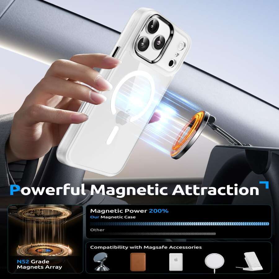 Magnetic Case for iPhone 15 16 Pro Max, MagSafe Compatible, Military Grade Shockproof Clear Hard Back & Soft TPU Bumper - view 3