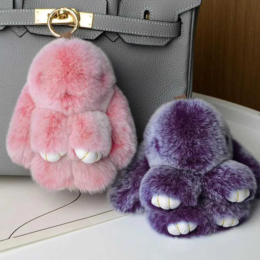 Bone Black Bunny Keychain for Girls, Classic Fluffy Faux Fur Rabbit Bag Charm, Plush Stuffed Car Pendant - view 6
