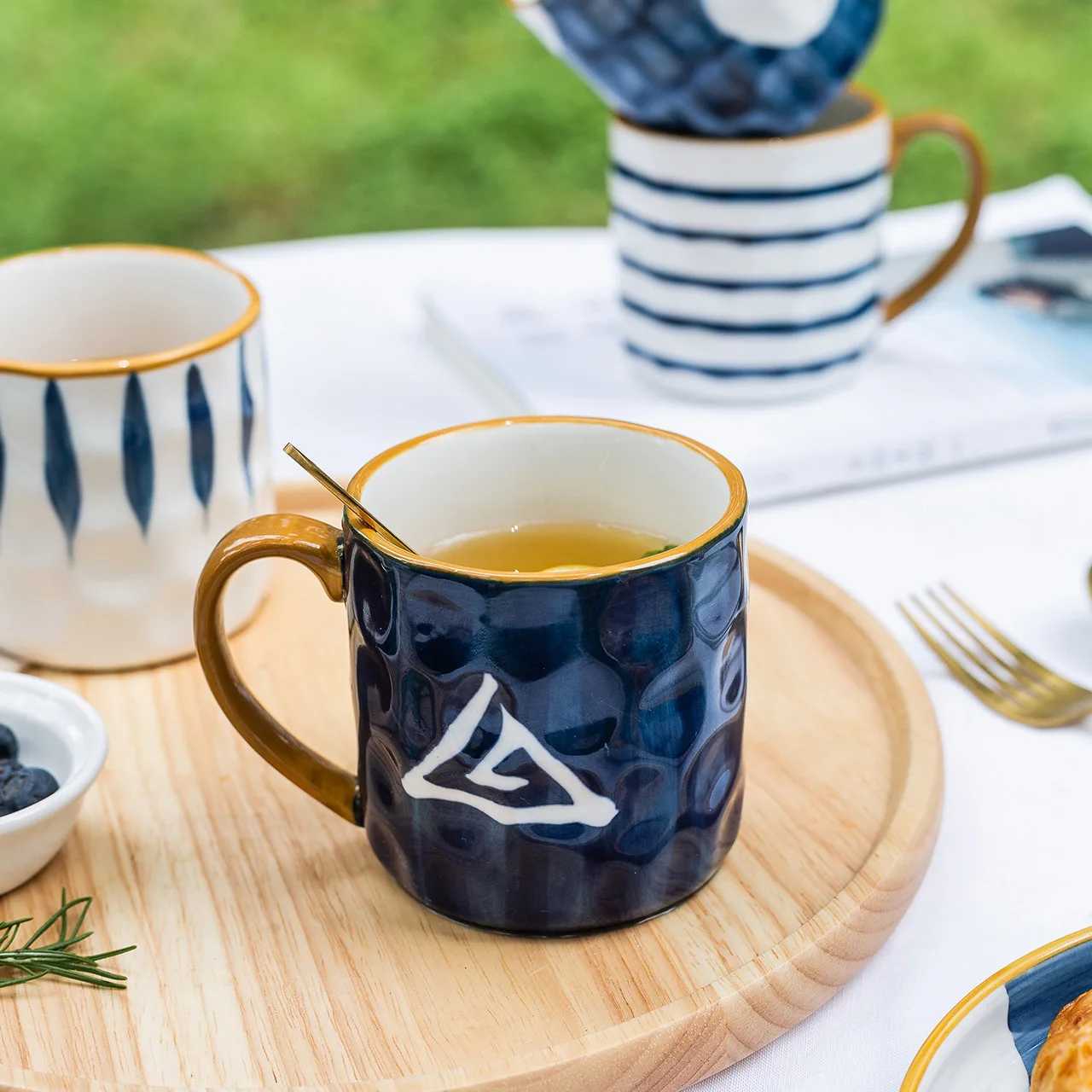 YWDL 400ml Bumpy Surface Ceramic Coffee Mug Heat-resisting Milk Oats Breakfast Cup With Handgrip Home Mug Drinkware Japanese D260323