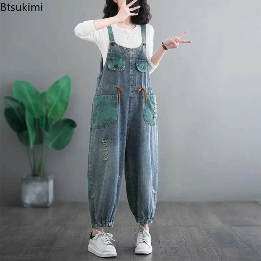 Oversized Denim Jumpsuit Clothes for Women 2026 Trend Drastring Loose Wide Leg Overalls Ladies Jean Straps Pants Hip-Hop Rompers M260323