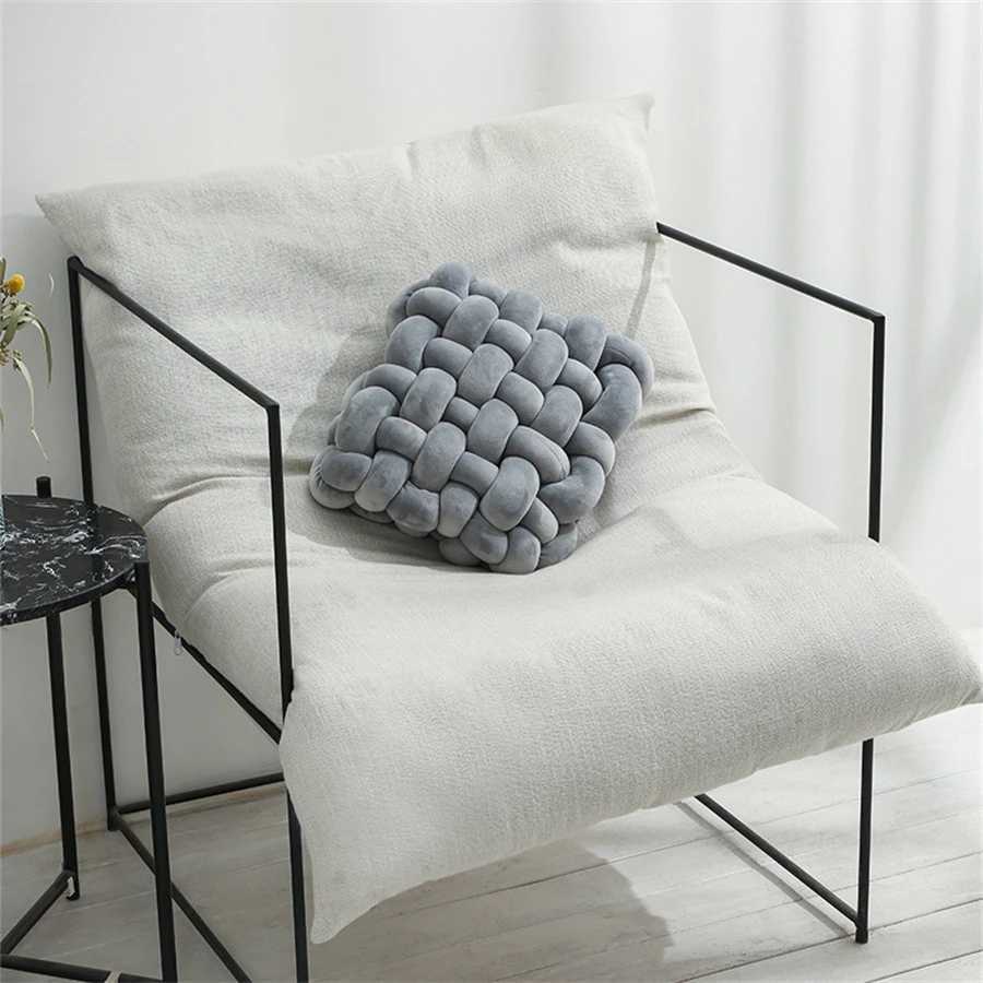 1pc Living Room Soft Plush Knot Cushion Sofa Pillow Solid Square Hand-Woven Home Throw Pillow Square Woven Seat Cushion Cushio H260323