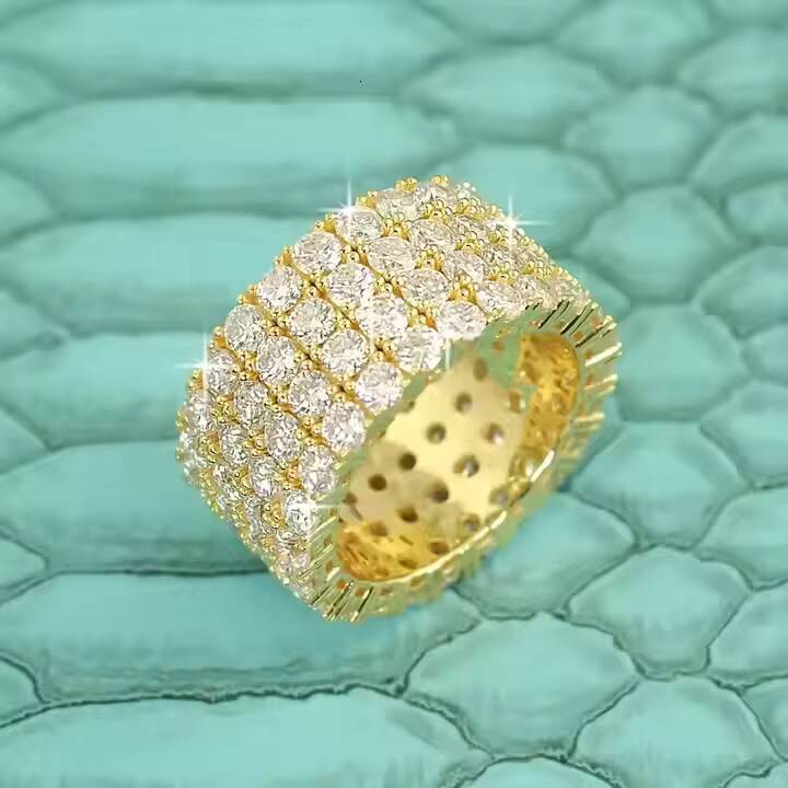 Four Row Lab Created Moissanite Cluster Signet Ring Trendy Stainless Steel IGI Certified Fashion Jewelry Unique Design for Gift