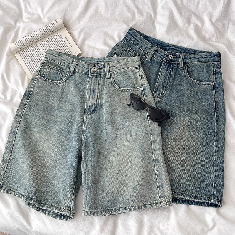 Vintage Distressed Jeans Women's Summer Designer Pants New Large Size High Waist Loose Wide Leg Five-point Pants Petite Mid-length Pants