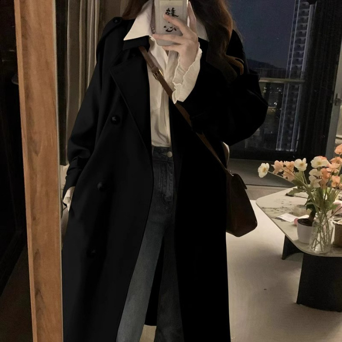 Bornladies Autumn Winter Womens Retro Long Trench Coat Office Lady Loose Belted Waist Fahsion Outerwear Jackets 251029