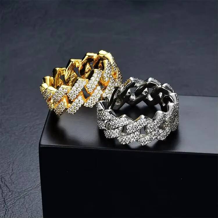 Hot Selling Fine Jewelry 18k Gold Plated 925 Sterling Silver Hip Hop Iced Out Vvs Moissanite Diamond Cuban Link Ring