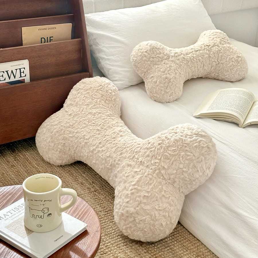 Comfortable White Bone Back Cushion Stuffed Bone Long Pillow Sofa Bed Back Cushion Nordic Style Home Decor Gifts Girl H260323