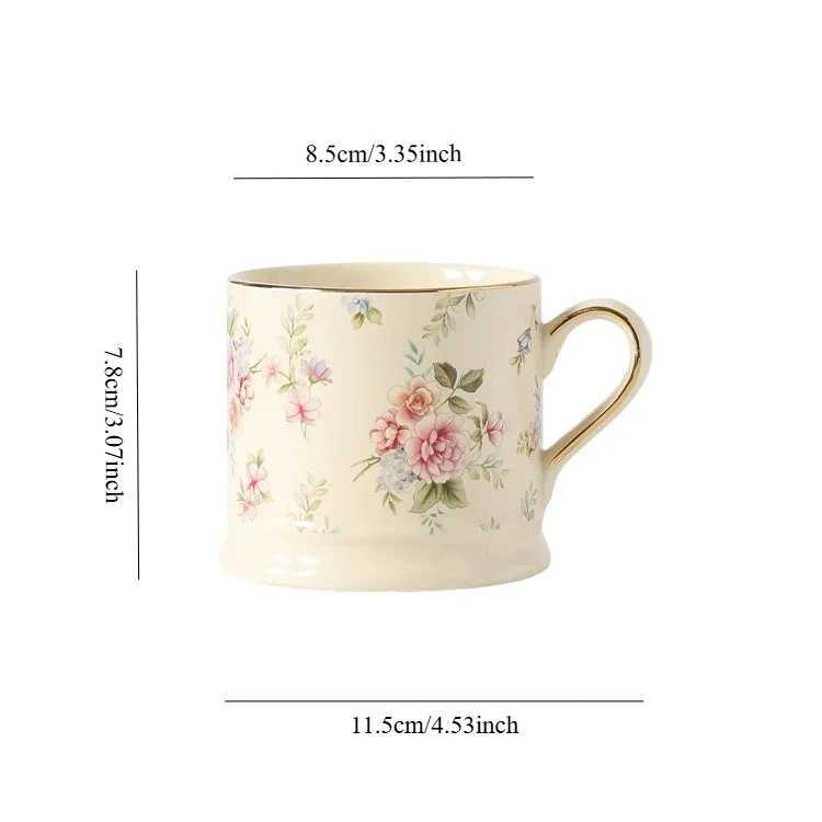 European Light Luxury Floral Mug High Value Retro Home Coffee Cup Style Gold Afternoon Tea Ceramic Cups D260323