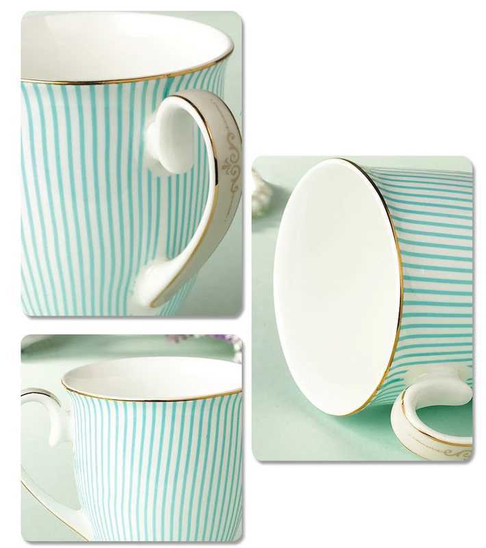 Elegant Tea cups British Purified Ceramic Cups Bone China Blue Stripes Coffee cup Golden Pattern Fashion Unique Design Goblet D260323