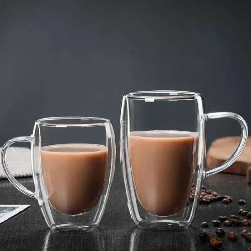 Heat Resistant Clear Double Wall High Borosilicate Glass Mug with Handle Coffee Milk Juice Water Cup Coffeeware Lover Gift D260323