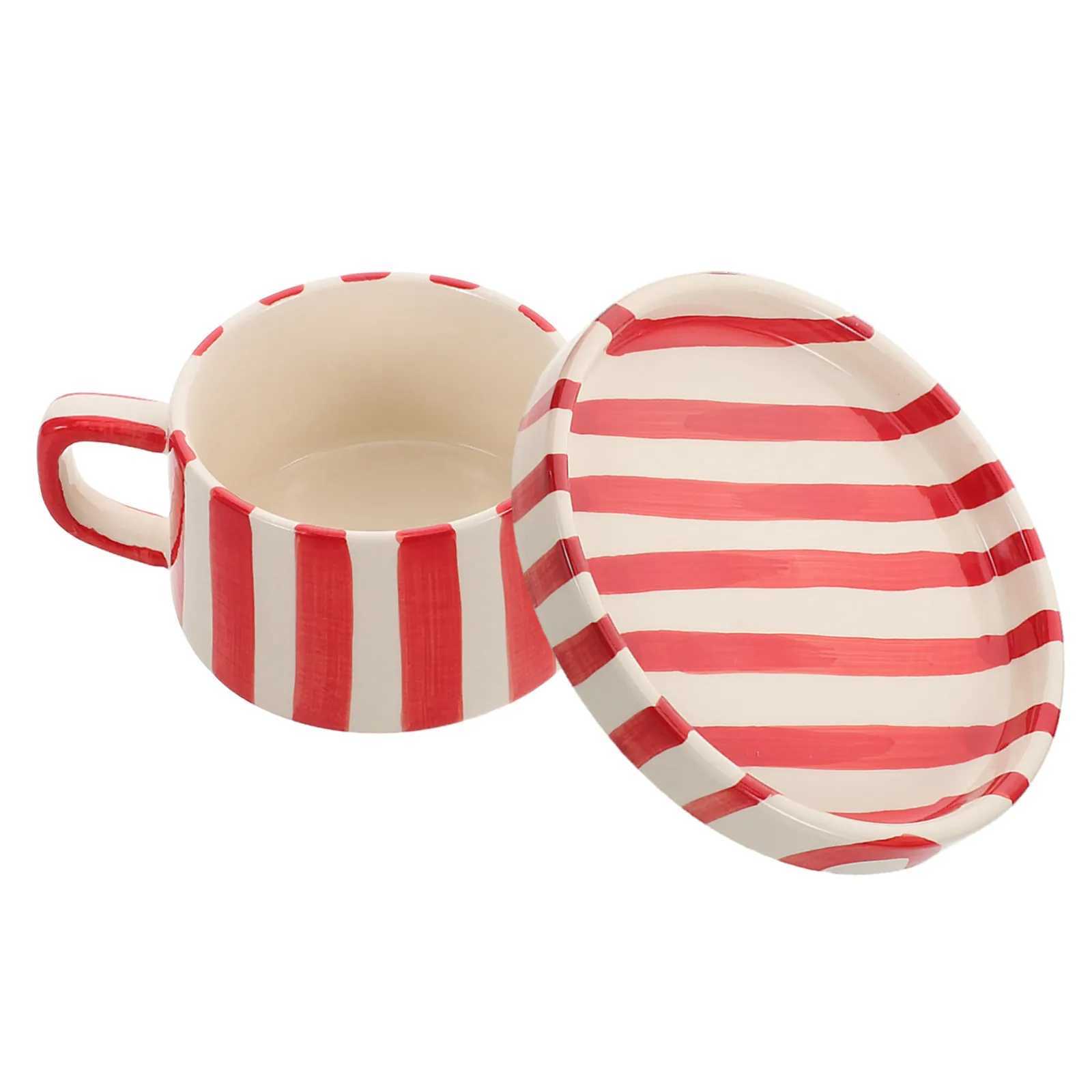 1Set Ceramic Coffee Cup Striped Pattern Office Afternoon Tea Latte Art Mug Saucer Set Creative Ceramic Coffee Cup H260323