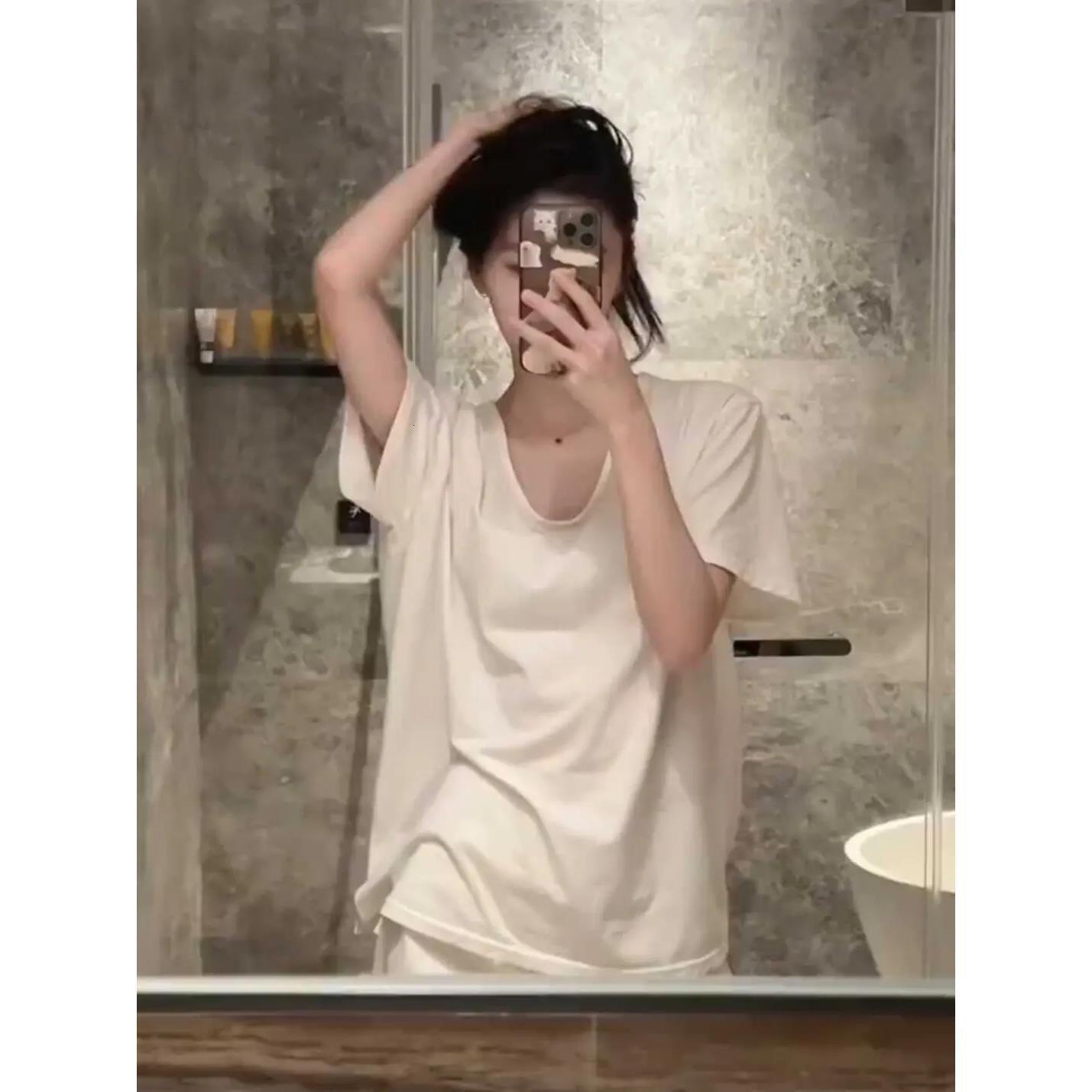 Designer T-shirt Korean Style Loose Polo Lazy Designer Hoodie Short Sleeve White T-shirt For Women Large Base Shirt Summer Thin Slimming Solid Color Versatile