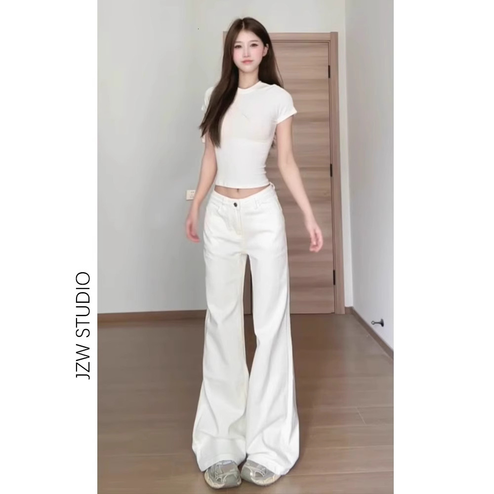 White Low-waist Versatile Stretchy Flared Jeans Designer Pants For Women New Summer Style Loose Fit Not Tight On The Legs Slimming Floor-length Bootcut Pants
