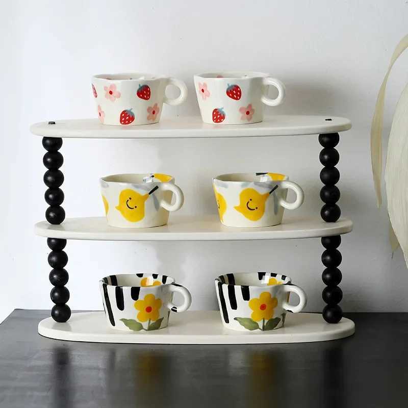 300ML Ceramic Mugs Hand Pinched Irregular Mug Hand-painted Strawberry Flower Coffee Cup Breakfast Milk Afternoon Tea Cup Gift H260323