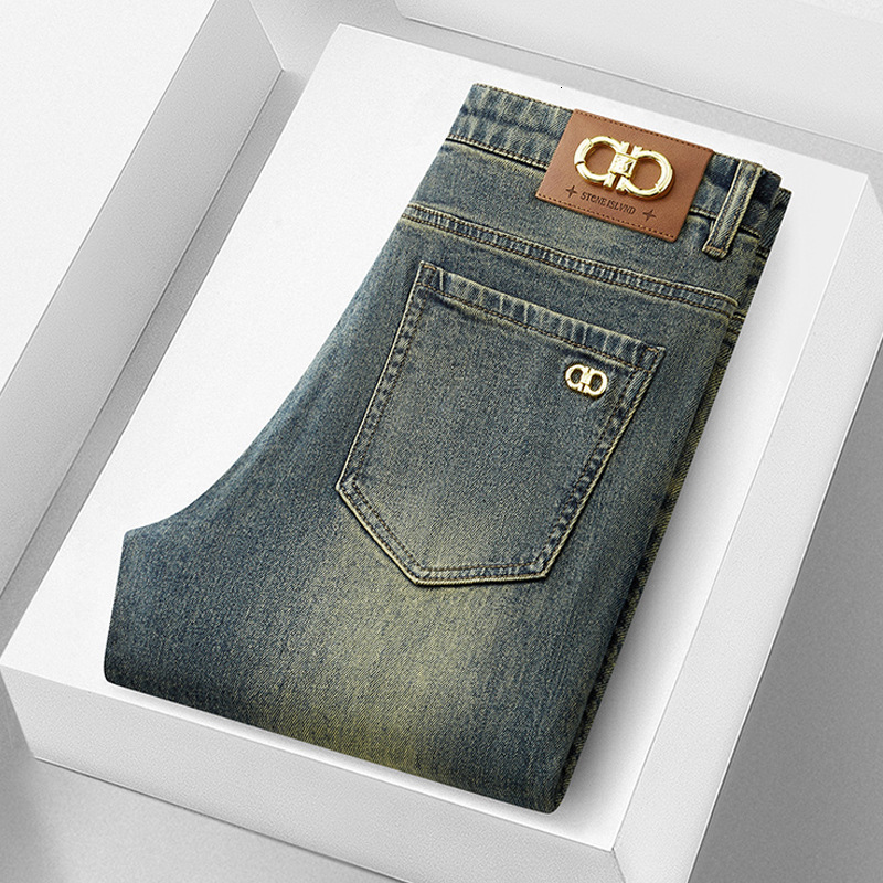 Designer Jeans New Fashion Retro Blue Heavy Craft Washed Embroidered Denim Men's Pants Luxury Men's Business Casual Straight Leg Slim Fit Ba