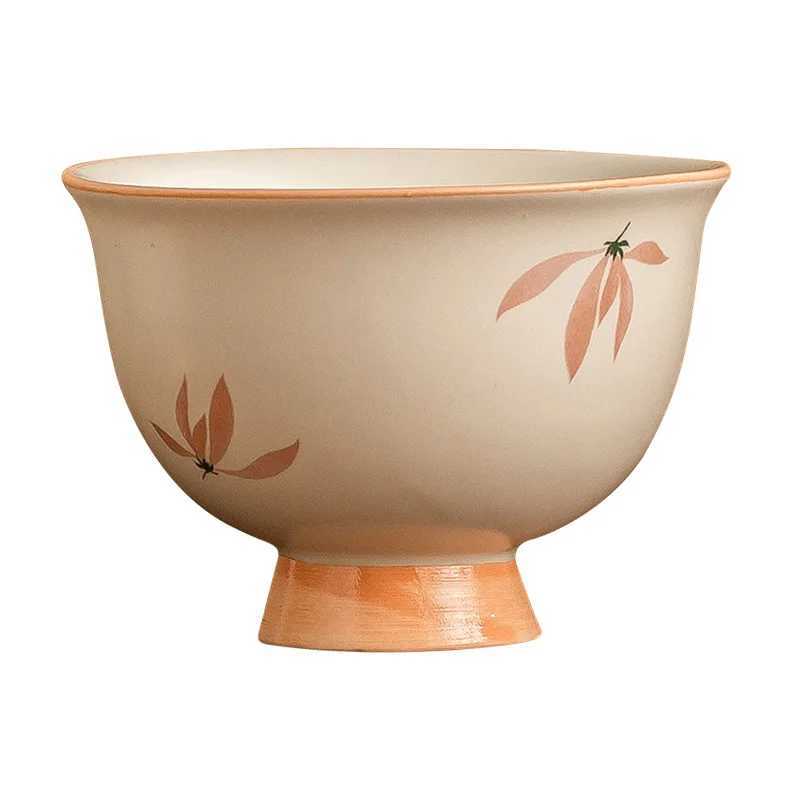 Mellow Yellow Glaze Ceramic Tea Cup with Orchid Design High Foot Personal Master Cup for Chinese Gongfu Tea Gift H260323