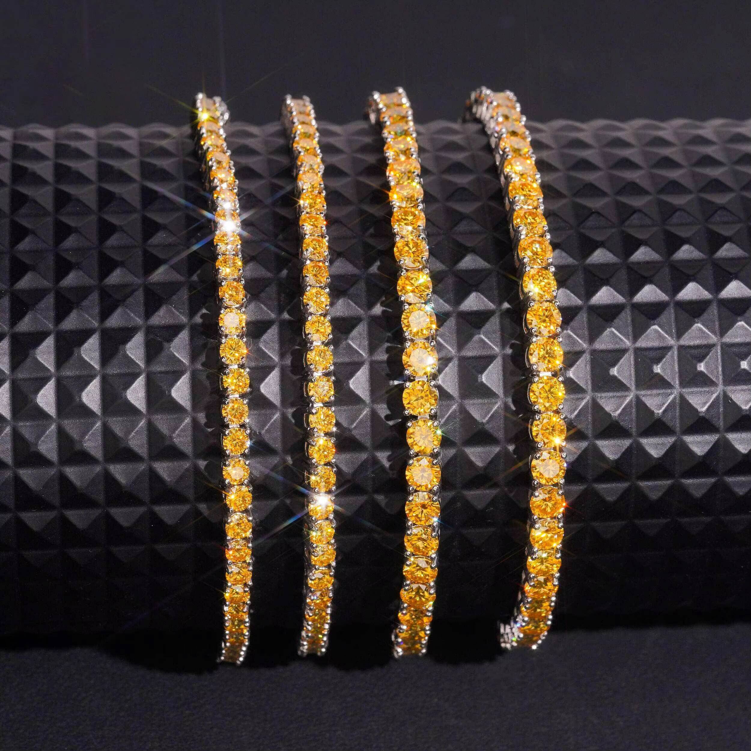 Hot Sale 925 Sterling Silver Gold Plated 3mm Yellow Moissanite Tennis Chain Link Bracelet