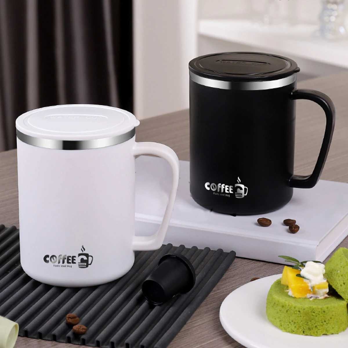WORTHBUY 480Ml Double-Layer Insulated Coffee Mug Portable 304 Stainless Steel Thermal Cup With LidHandle Leak-Proof Coffee Cup D260323