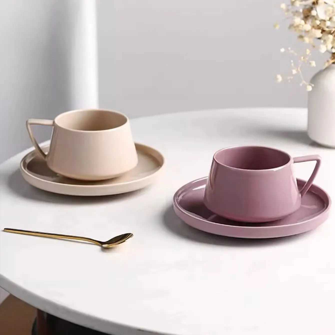 1pc 320ml simple ceramic coffee cup and saucer exquisite instant cup mug saucer for office afternoon tea H260323