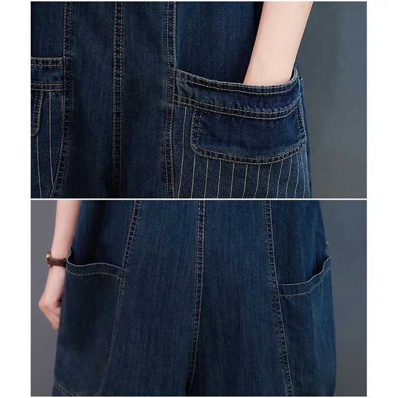 Fashion Loose Pocket Jeans 2024 Women Autumn Bib Pant Overalls Shoulder Strap Jumpsuit Large Size Retro Casual Denim Jeans Pants M260323
