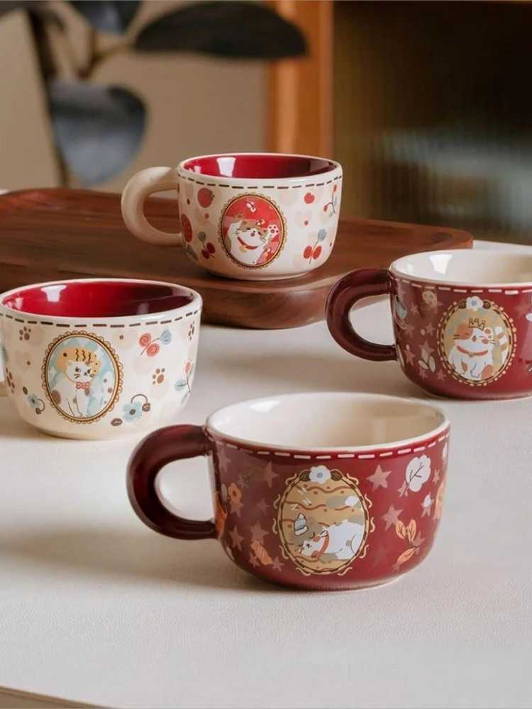 Vintage Cute Wealth Attraction Meow Cup Ceramic Cat Coffee Cup D260323