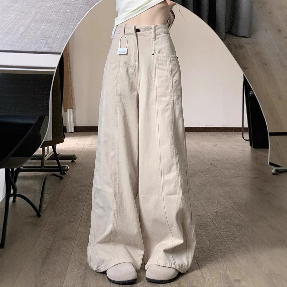 Apricot-colored Wide-leg Jeans For Women 2026 New Model High-waisted Slimming Suitable For Designer Pants Pear-shaped Body Straight Wide-leg Pants