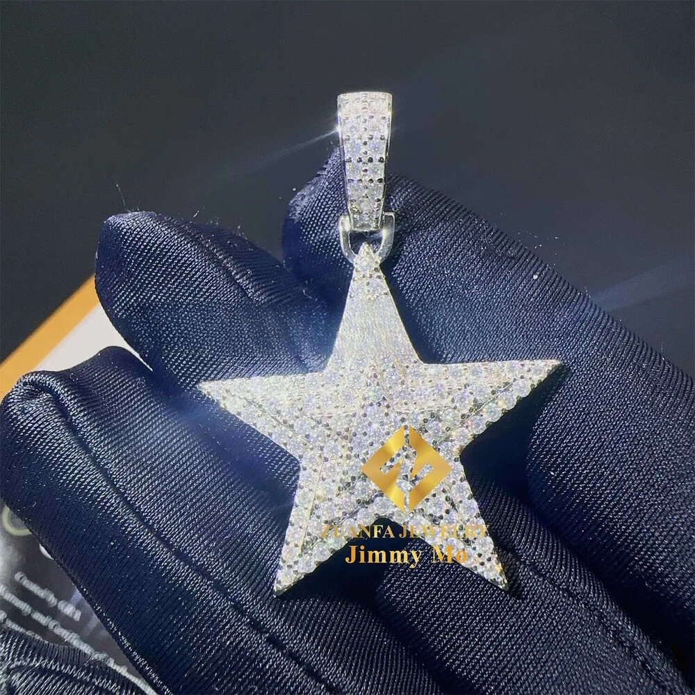 Pass Tester Iced Out Shining Luxury Jewelry 925 Silver D VVS1 Moissanite Diamond Star Pendant Necklace Gift