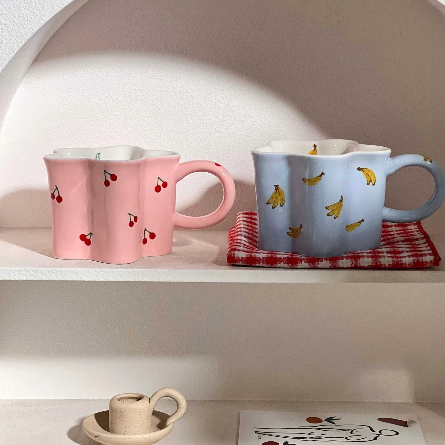 Plum Blossom Cute Girl Ceramic Cup Creative High Value Mug Pink Cherry Water Bottle Childrens Breakfast Milk Cups 320ml H260323