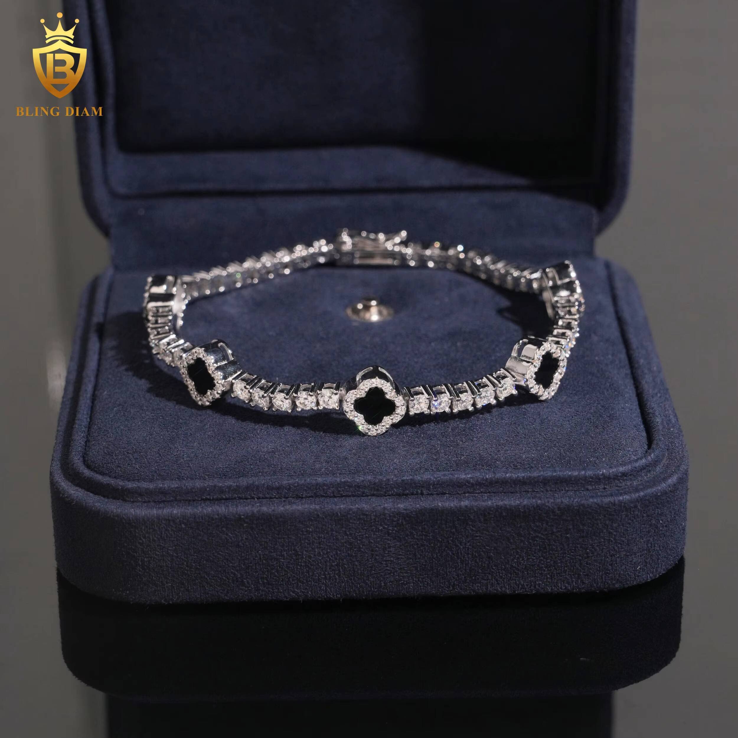 USA Stock Moissanite Bracelet Clover 3MM Tennis Chain Round Moissanite 925 Silver White Gold GRA Fashion Jewelry Bracelets