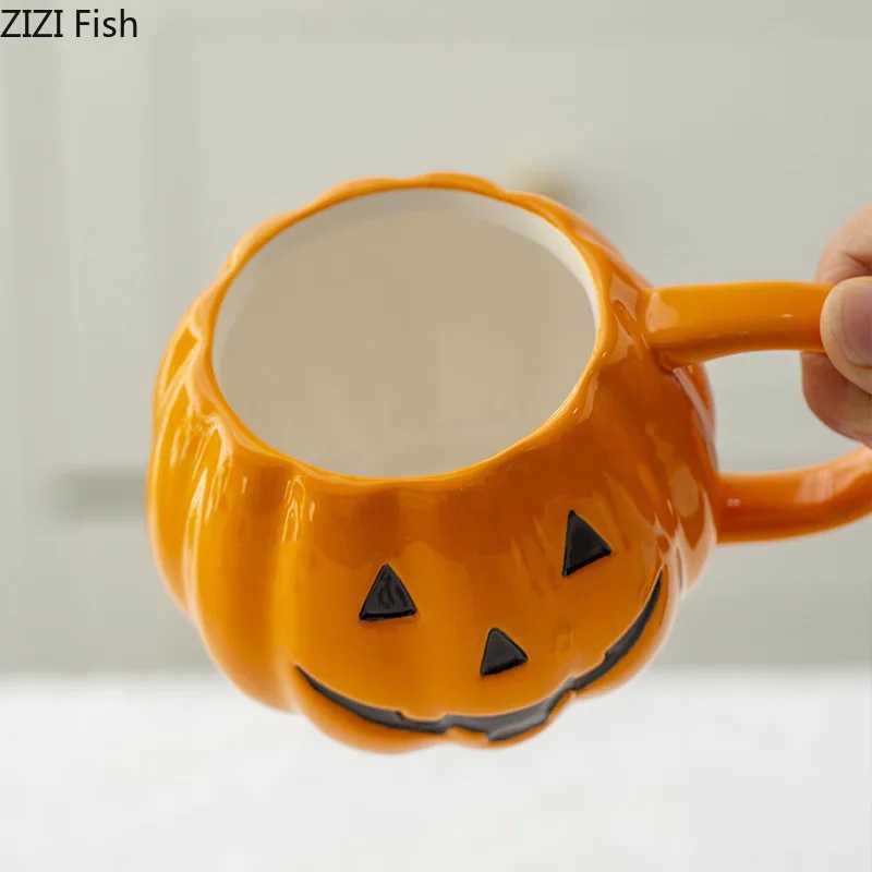 Halloween Pumpkin Porcelain Mugs Water Cup Creative Tableware Coffee Mug Dining Table Afternoon Tea Teacup Fruits Juice Cup D260323