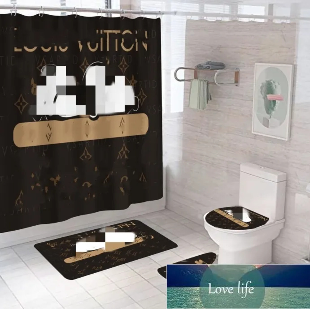 h Designer Designer Bathroom Sets Shower Curtain Set Waterproof Washroom Bath H Curtains Lid Toilet Cover Mat Nonslip Pedestal Wholesale Free Shipping Shipping