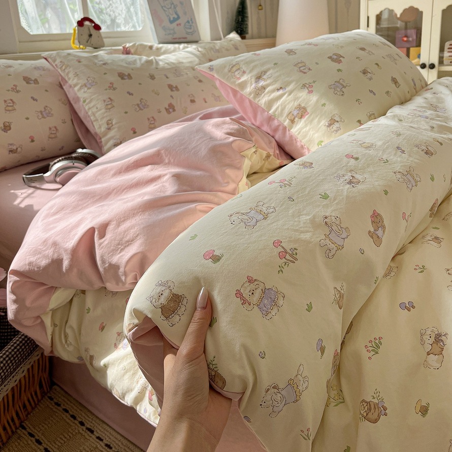 Class A Skin-Friendly Washed Cotton Layer Gauze Four-Piece Set Fresh Bedding Mother Baby Grade Single and Double Duvet Cover Bed Sheet