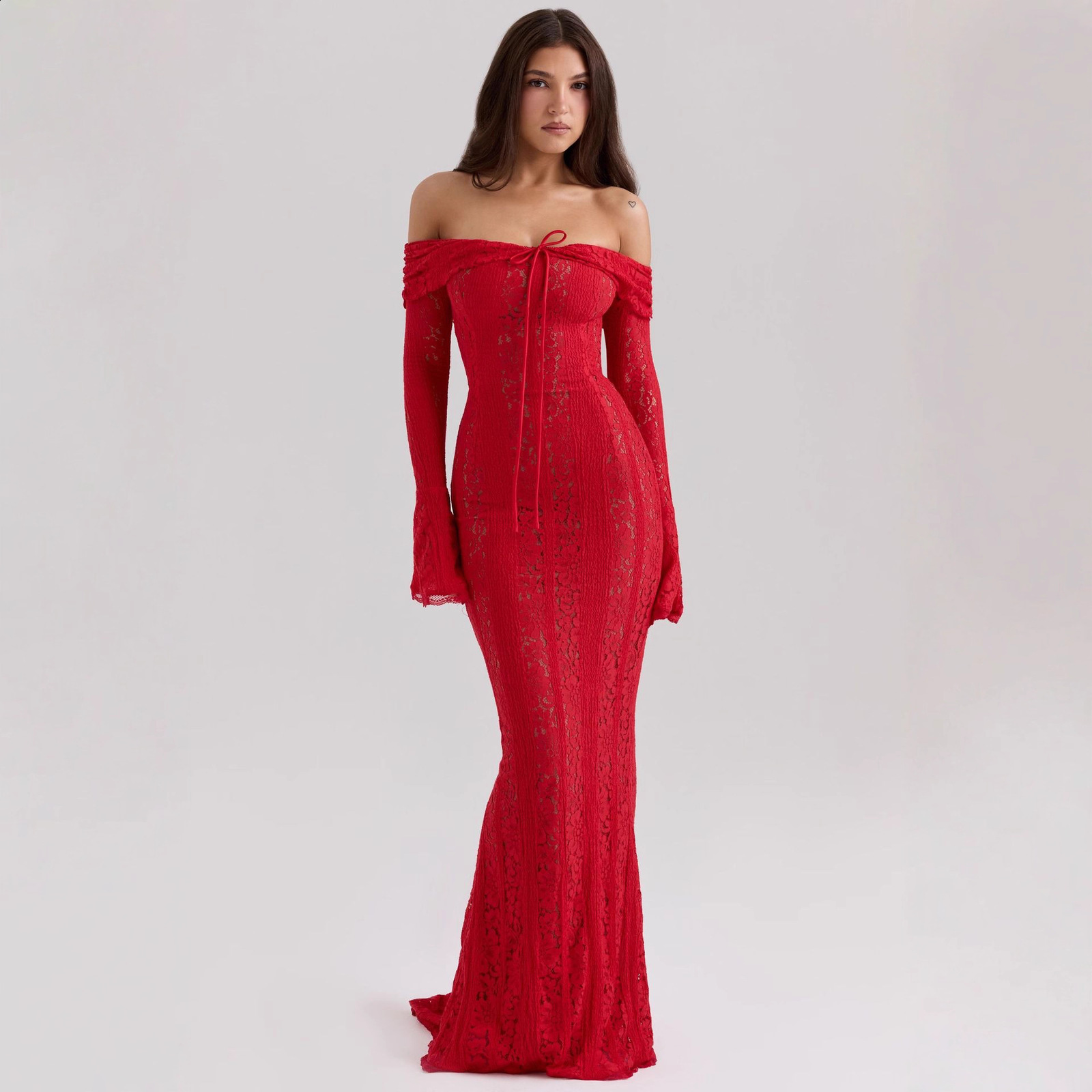 Elegant Hollow Out Long Dress Women High Collar Long Sleeve Slim Solid Dresses Spring Summer Patchwork Lady Party Robe 250912 - view 4