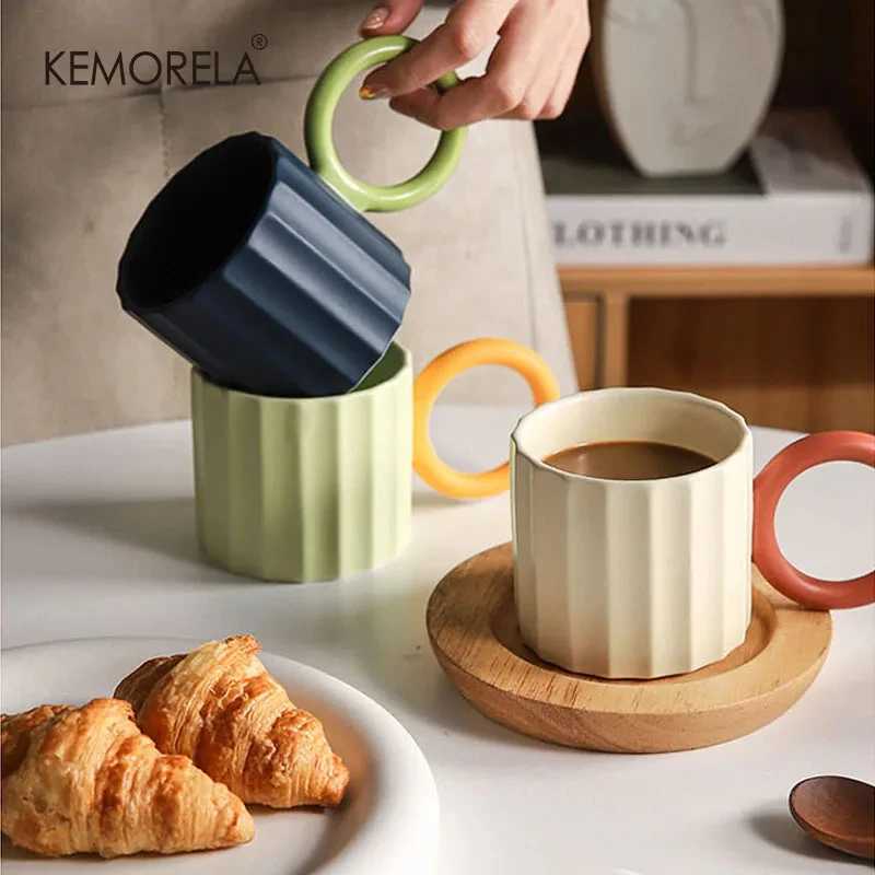 1Pc Nordic Round Handle Ceramic Coffee Mug for Coffee Tea Milk Water Couple Mug Microwave Safe Creative Birthday Gift Coffee Cup D260323