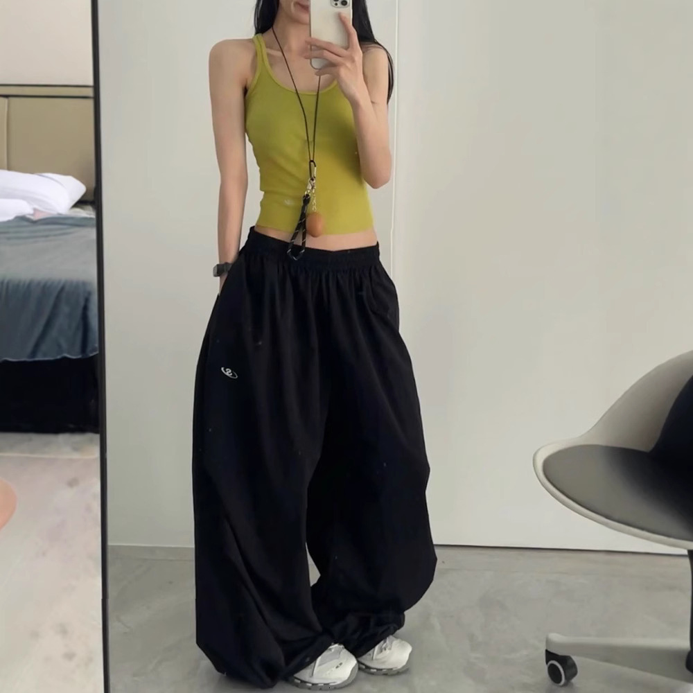 Summer Thin Quick-dry Sports Pants For Women Loose Fit Versatile Trendy Design Wide-leg Floor-length Designer Pants Pants With Draped Effect Paratrooper Pants