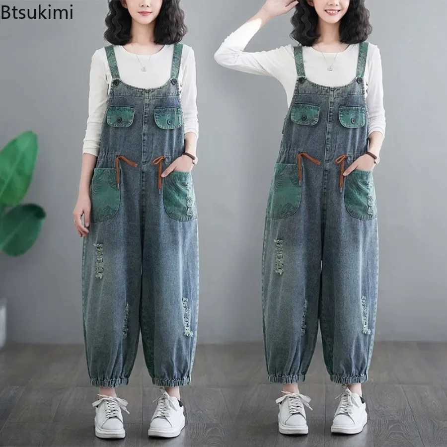 Oversized Denim Jumpsuit Clothes for Women 2026 Trend Drastring Loose Wide Leg Overalls Ladies Jean Straps Pants Hip-Hop Rompers M260323