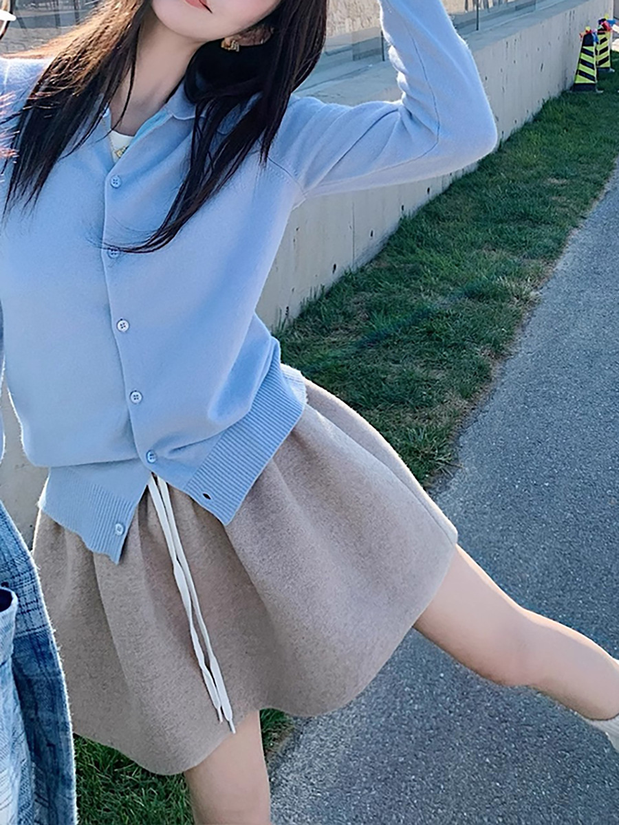 Miu-style College-style Polo Wool Cardigan Fine Designer T-shirt And Polo Soft Designer Hoodie Vintage College Knit Women's Solid Color Fashion Top