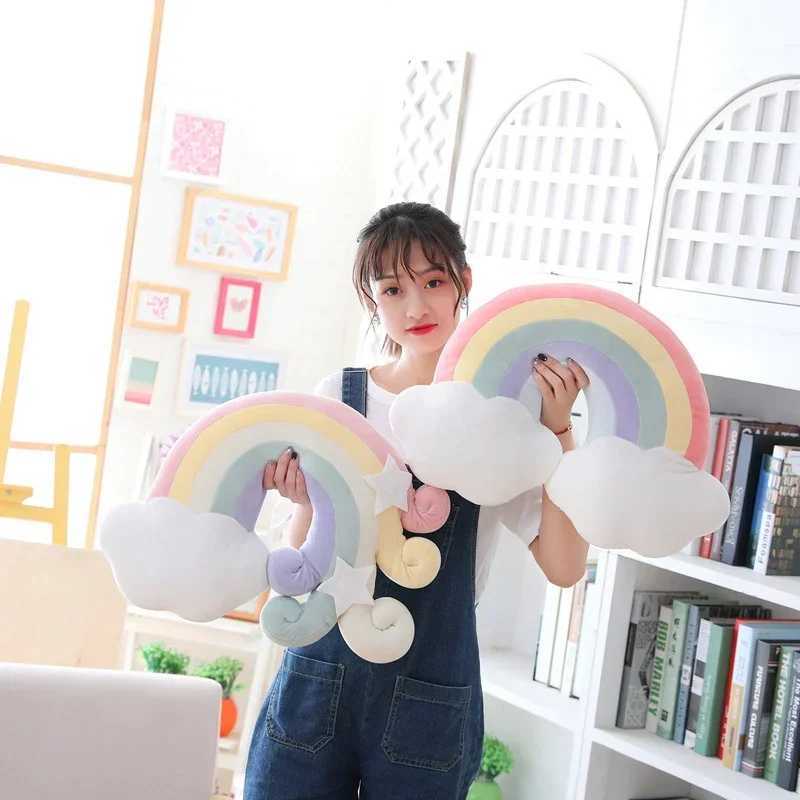 Cute Cushion Plush Toys Baby Sleeping Pillow Stuffed Moon Soft Shooting Star Rainbow Shell Cushion Room Decoration Gifts H260323