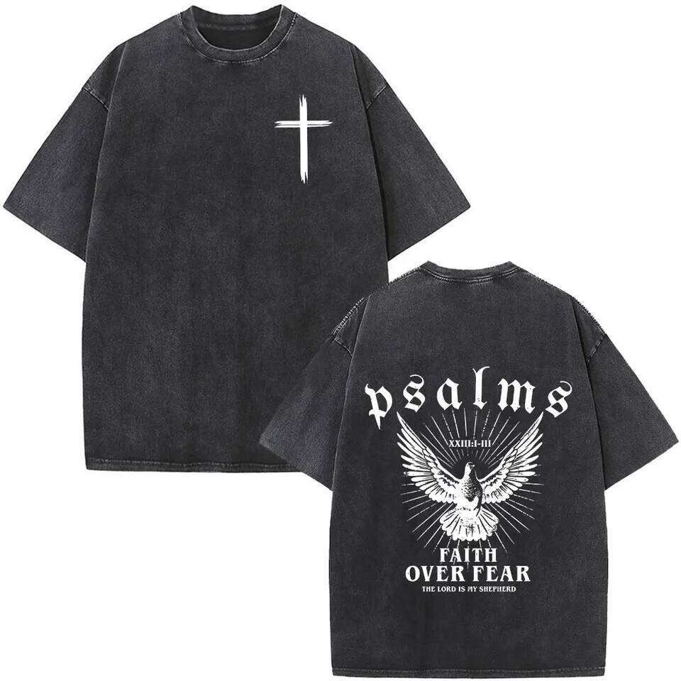 Christian Jesus Faith Over Fear Bible Verse Washed T-shirts Men Women Fashion Vintage Oversized T Shirts Harajuku Cotton T-shirt 26H0323
