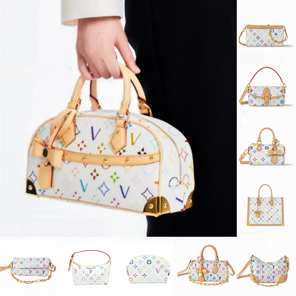 Takashi Murakami hobo armpit Shoulder Designer tote Bag Womens luxury handbag Monogram Bow lock Clutch bag Crossbody shop brand Messenger saddle bucket vanity bags