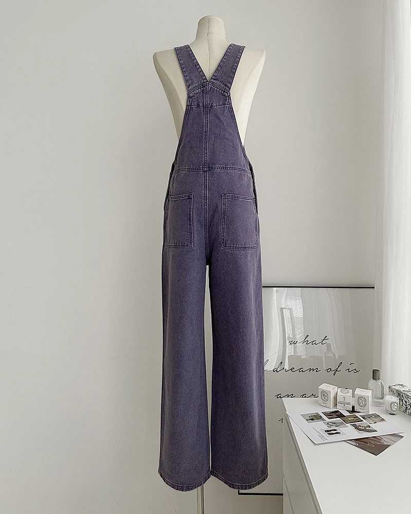 American Style Women Strap Overalls Retro Straight Loose Gradient Wide Leg Denim Jumpsuit Pants Female Suspender Jeans M260323
