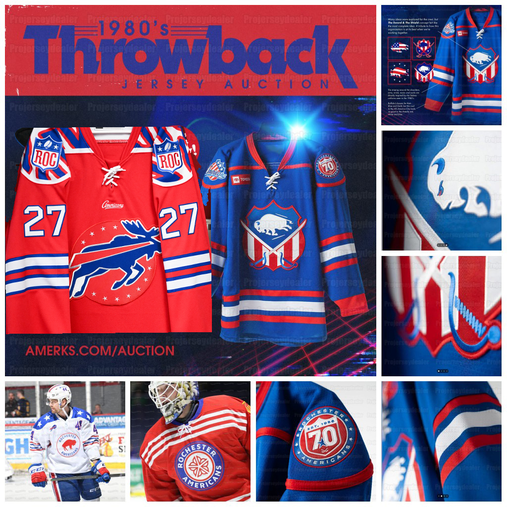 2026 Rochester Americans Bill Day 70th 80's Throwback Hockey Jersey John Peterka Devon Levi Brendan Warren Graham Slaggert Vsevolod Komarov Anton Wahlberg