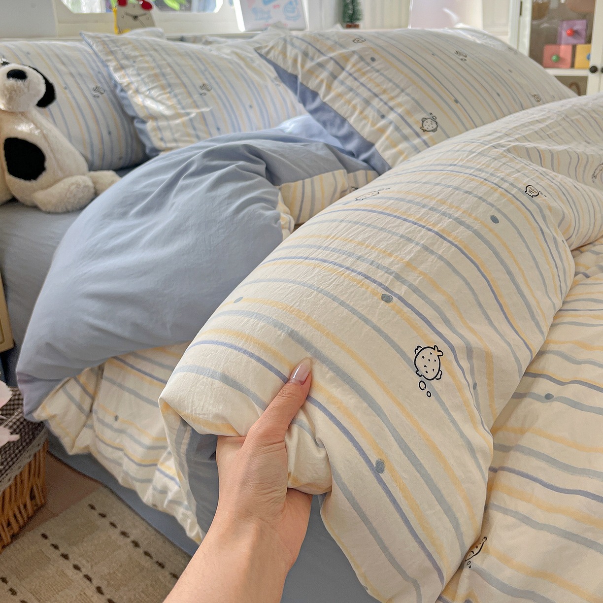 Class A Skin-Friendly Washed Cotton Layer Gauze Four-Piece Set Fresh Bedding Mother Baby Grade Single and Double Duvet Cover Bed Sheet