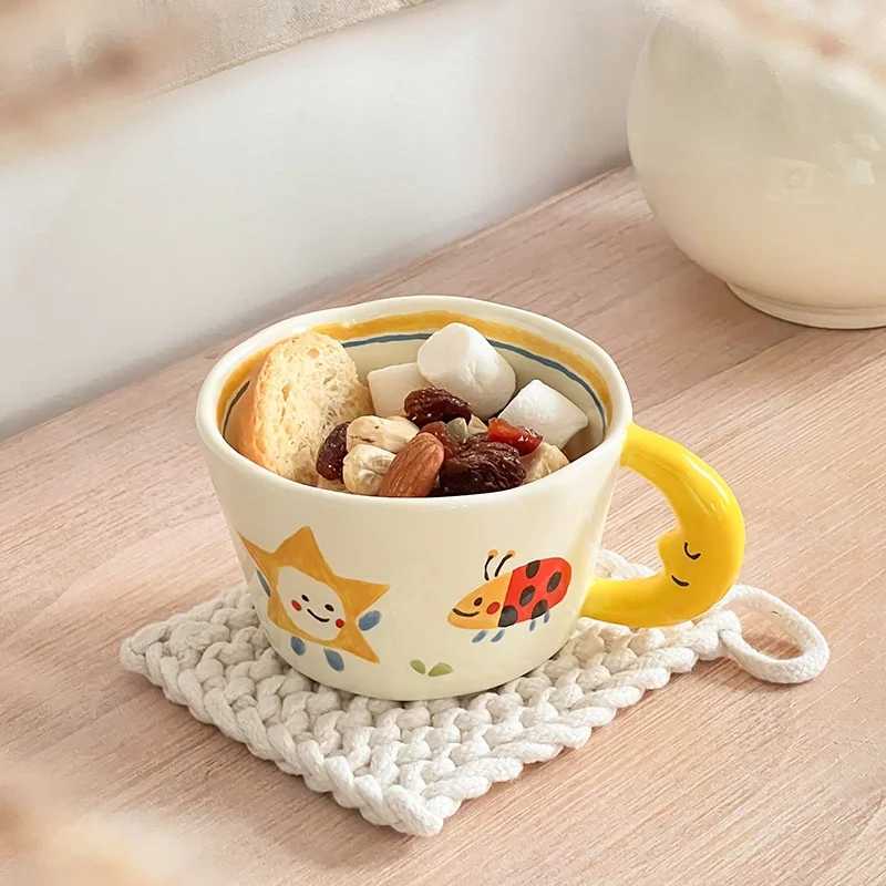 300ML Korean Style Cute Hand-painted Handle Mug Personalized Good-looking Ceramic Cup Couple Mug For Birthday Gift D260323