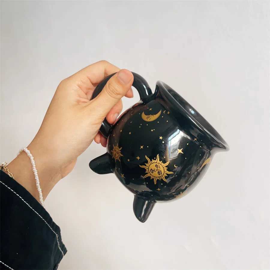 Cauldron Coffee Mug 350ml Black Ceramic Witch MugsAdorable Sorceresss Potion Themed CupsIdeal for Christmas Thanksgiving Part D260323