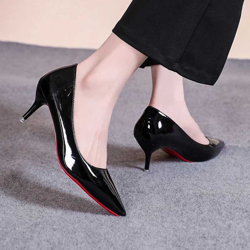 Sexy Pointed Toe Patent Leather High Heels Temperament Girl Party Dress Stiletto Pumps Classic Black Work Single Shoes H260519