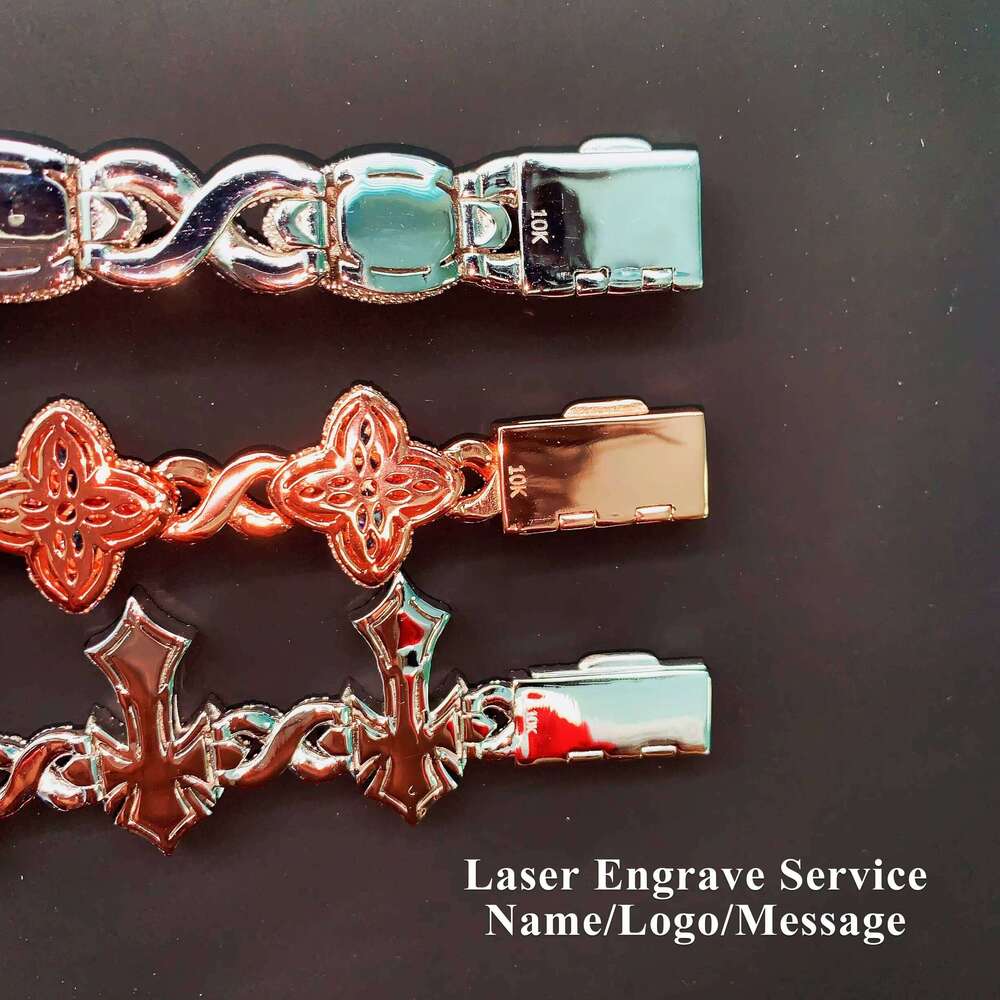 Ready Stocks New Styles Cross Heart Flower Clover Fancy Moissanite Bracelet Iced Out Cuban Link Chain Bracelet