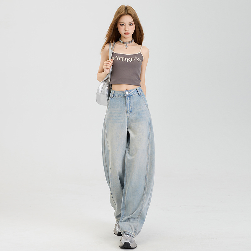 High Street American Retro Scythe Jeans For Women 2026 New Versatile Designer Pants High-waisted Loose Wide-leg Slimming Pants
