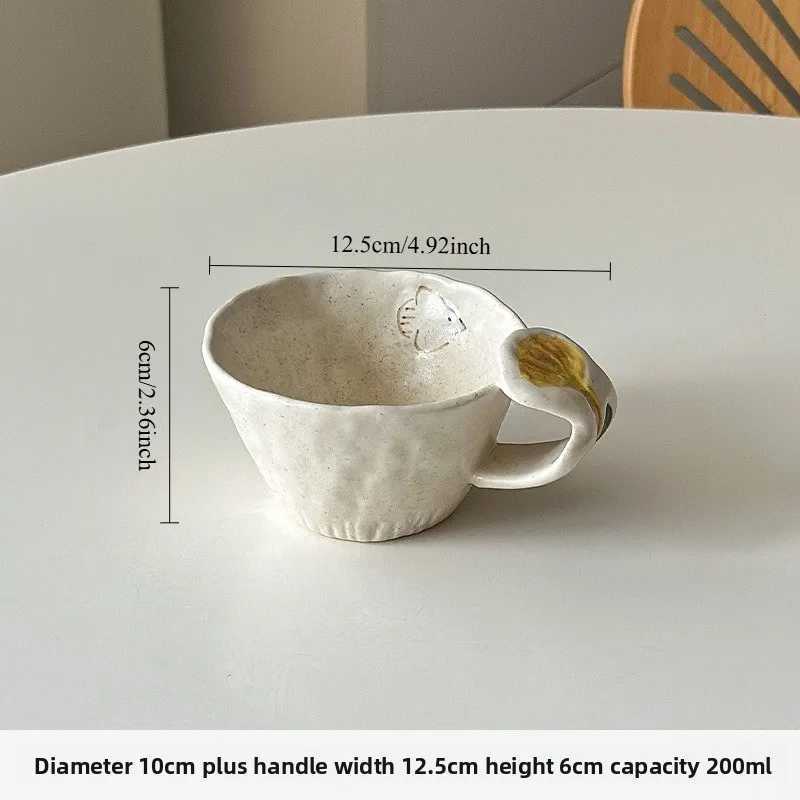 Hand Pinched Ceramic Mug Hand Painted Underglaze Bird Flower Vintage Design for Coffee Latte Milk High Aesthetic Gift H260323